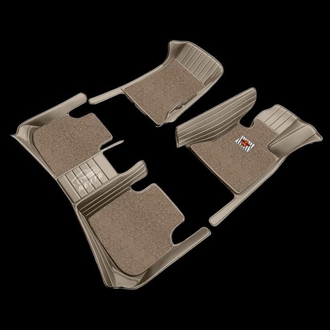 Image of Premium 12D Car Foot Mat for VinFast VF MPV 7-7 Seater (All 3 Rows) | Luxury Leather | Double Layered | Waterproof and Washable | Custom Fit | Detachable Grass Mat | Beige