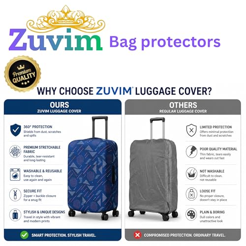 Image of Luggage Cover Trolley Covers for Suitcase Washable Dust Proof Anti-Scratch Protector Polyester Printed Stretchable Fabric (Fits Fiber /Plastic Trolley Bags Only) Blue 24 Inch