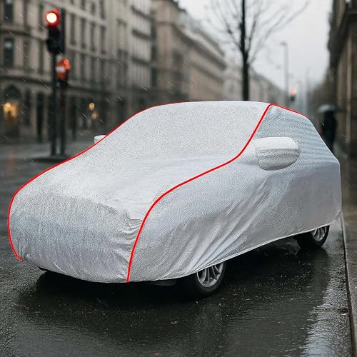 Image of Sulfar 100% Waterproof Car Body Cover Compatible with Mirror for Volvo V90 (Triple Stitched, Full Bottom Elastic, Magic Silver with Red Piping)