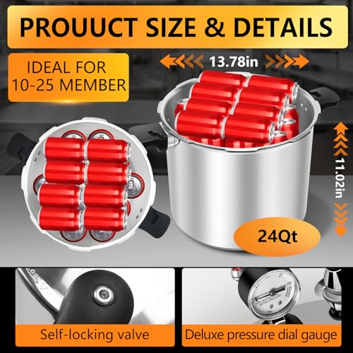 Image of 23-25qt+ Aluminum Pressure Cooker, Extra Large Capacity for Commercial & Home Use,Pressure Canners for Canning，Multi-Stove Compatible Bulk Food Preparation,Presto 23 quart pressure canner