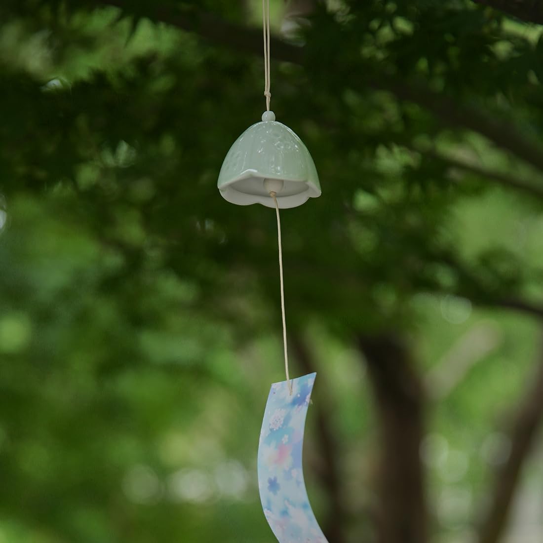Ceramic Cherry Blossom Small Japanese Wind Chimes Outdoor, Handmade Pendants Wind Bells/Ceramic Wind Chimes for Outside with Soothing Melodic Tones for Garden Patio Balcony Home Décor (Green) - Image 2