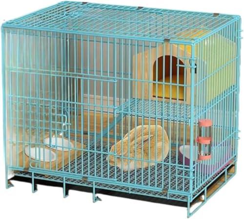 Yellowant ケージ 折畳み 引き出しトイレ付き ウサギ小屋 屋根付き うさぎ 小屋 天井扉 休憩所 脱走防止 組立簡単 掃除簡単 フェレット デグー モルモット チンチラ 猫 犬用 (60*42*50cm,ブルー)