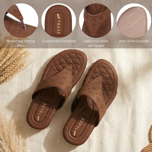 Image of TRASE Orthopedic Footwear for Women | Flat Ortho Slippers for Women Stylish | Soft Sole Ladies Chappal Fancy Comfortable Casual Footwear with Laser Cut Design