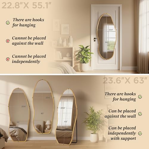 Image of Dorlicecass Mirror Full Length - Irregular Full Body Wall Mirror Hanging 55 inchx 23 inch Asymmetrical Aviation Aluminum Alloy Frame Unique for Bedroom, Living Room, Cloakroom, Entryway