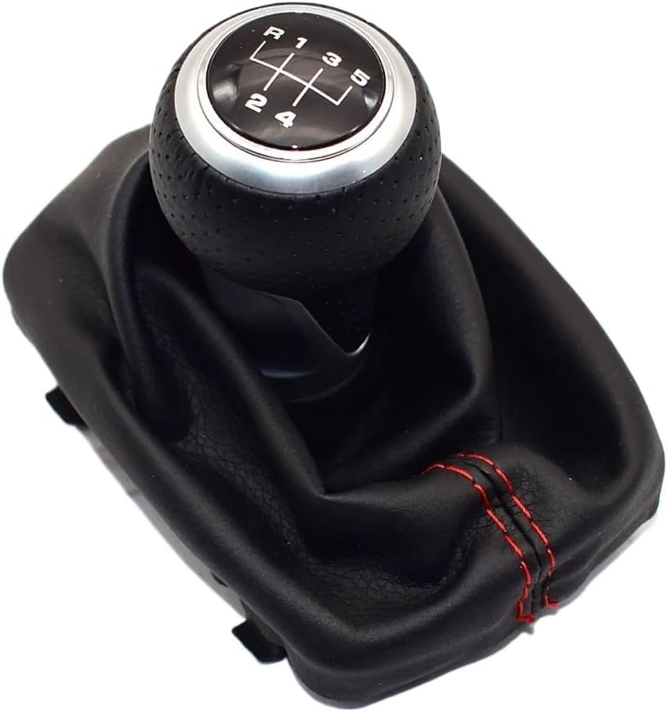 Car Gear Shift Knob Lever Stick Handle Gaiter Boot Cover Case Red Stitch 12mm 5/6Speed Compatible for Audi A3 S3 2001 2002 2003(5 Speed Y02)