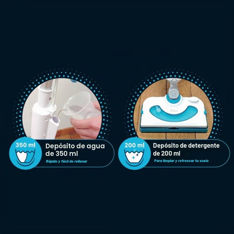 Fregona de vapor de 1300 W – Cabezal articulado – VENTEO – Vapor continuo – Sistema doble depósito de agua/detergente – Uso interior y exterior