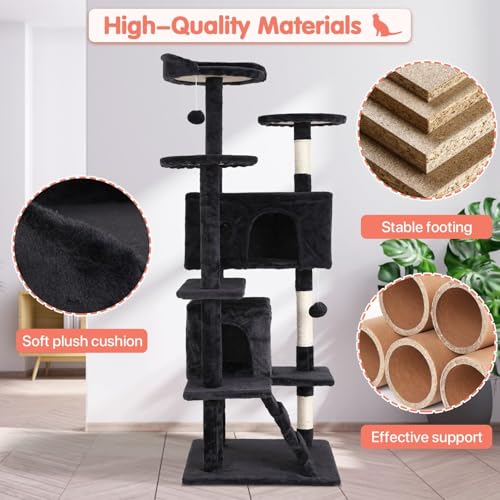Torre para Gatos de 54 pulgadas con Rascador y Casa miniatura 5