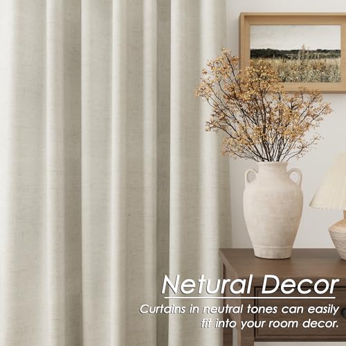 Image of Light Beige 100% Blackout Linen Curtains 102 Inches Long for Bedroom Back Tab Room Darkening Black Out Curtain Modern Farmhouse Decor Neutral Luxury Drapes for Living Room Dinner Room 52x102,2 Panels