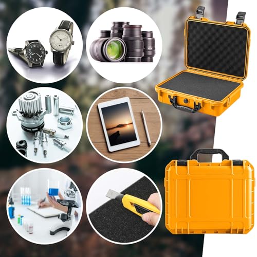 Image of Relaxweex 1 Pcs Waterproof Hard Case with DIY Customizable Foam Insert Portable Protective Case with Knife for Camera Drones Equipments Tools Test Instruments(Yellow,22.4 x 16.1 x 10.2 Inch)