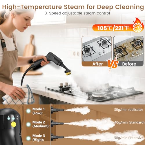 Image of 2500W Handheld Steam Cleaner, 3-Level Adjustable Steam Cleaner for Home with 16 Accessories, Multipurpose Portable Steamer Cleaning for Car,Floor,Furniture,Tile,Grout,Couch,Fast Heat-Up (Green)