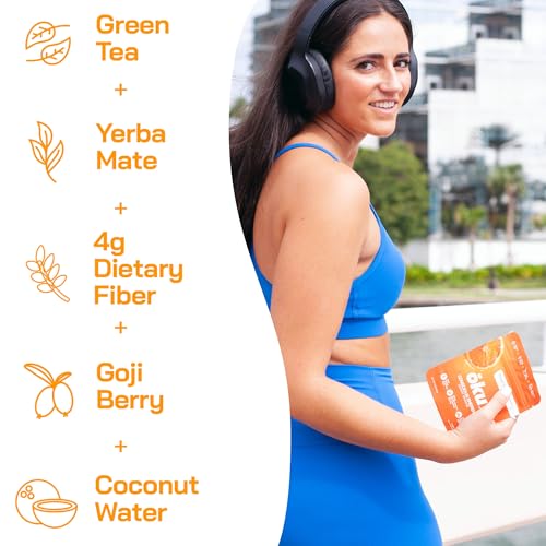 Image of ōku Energy Chews - Energy Gummies w /Natural Caffeine from Green Tea | Yerba Mate, Coconut Water for Hydration, 4g Vegan Fiber Gummy, Non-GMO | Running, Cycling, On-the-Go Snacks, Orange (12-Pack)