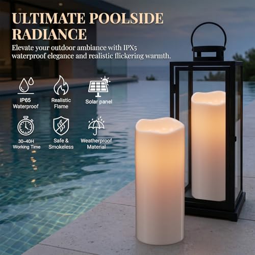 Image of Wondise Large Solar Candles Outdoor Waterproof 5 inchx12 inch, Dusk to Dawn