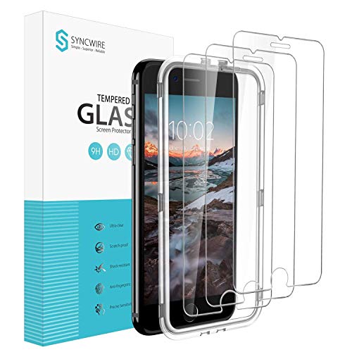 Syncwire Screen Protector for iPhone 8 Plus / 7 Plus [3-Pack], 9H Hardness Anti-Fingerprint Tempered Glass for iPhone 8 Plus/7 Plus [Screen-Alignment Frame Included, Bubble-Free, 3D-Touch Support]