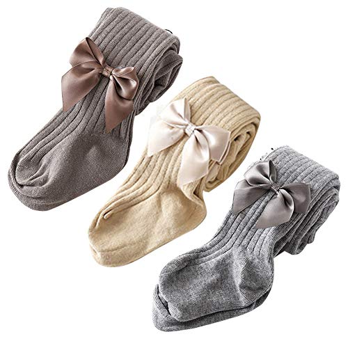 LPATTERN Medias de Bebé Leggings Tejer Raya Elásticos Polainas Otoño Invierno Calcetines de Largo Pantimedias Leotardos para Niñas Chicas Nacido,Café Dorado Gris,6-7años