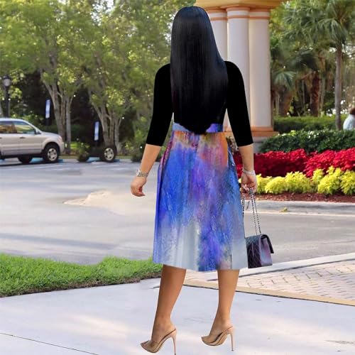 Image of Womens Plus Size Summer Dresses Sexy V Neck Midi Dress Faux Wrap Dress 3 /4 Sleeve Boho Casual Floral A-Line Skirts