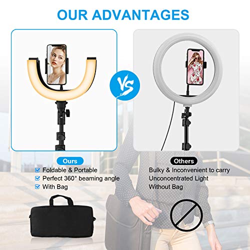 Stoon 10.2" Foldable Ring Light With Stand And Phone Holder, Led Dimmable Ring Light With Carry Bag For Live Stream/Makeup/Photography, Shooting With 3 Light Modes & 10 Brightness Level #TOP5