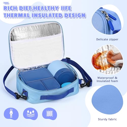 Image of WyfKyd Snack Box Container Set with Soup Thermo Kids Adults Bento Lunch Box | Snack Box Container Set with 10.5oz Soup Thermo and Bag for Kids Adults Bento Lunch Box for Office School Travel Outdoor Blue