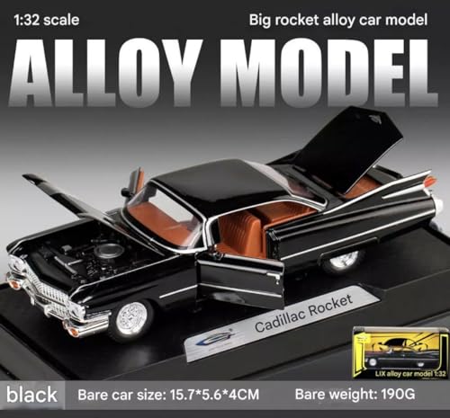 Image of Vintage Die-Cast Car Model 1:32 Scale | Alloy Metal Car with Openable Doors, Hood & Trunk | LED Headlight & Taillight with Sound | Pull Back & Go Toy for Kids & Collectors (Black)