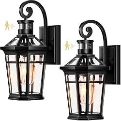 2 Packs Outdoor Lighting with Motion Sensor, Modern Dawn to Dusk Porch Light Fixture Wall Mount, Exterior Wall Lantern Sconce with Matte Black Finish, Waterproof Coach Lights for Garage, Patio
