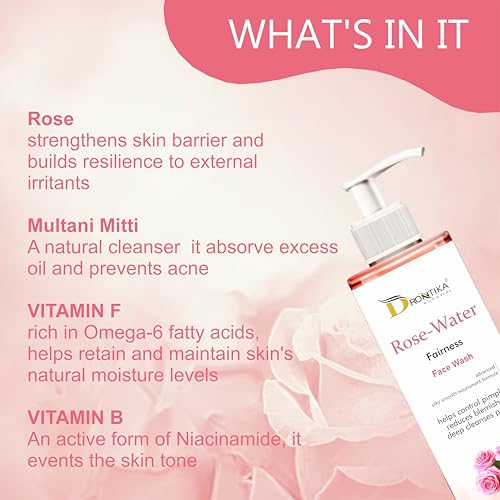 Image of Drontika Wild & Pure Rose Water Fairness Face Wash - Brightening & Hydrating Cleanser for Radiant, Even Skin Tone 100ml.