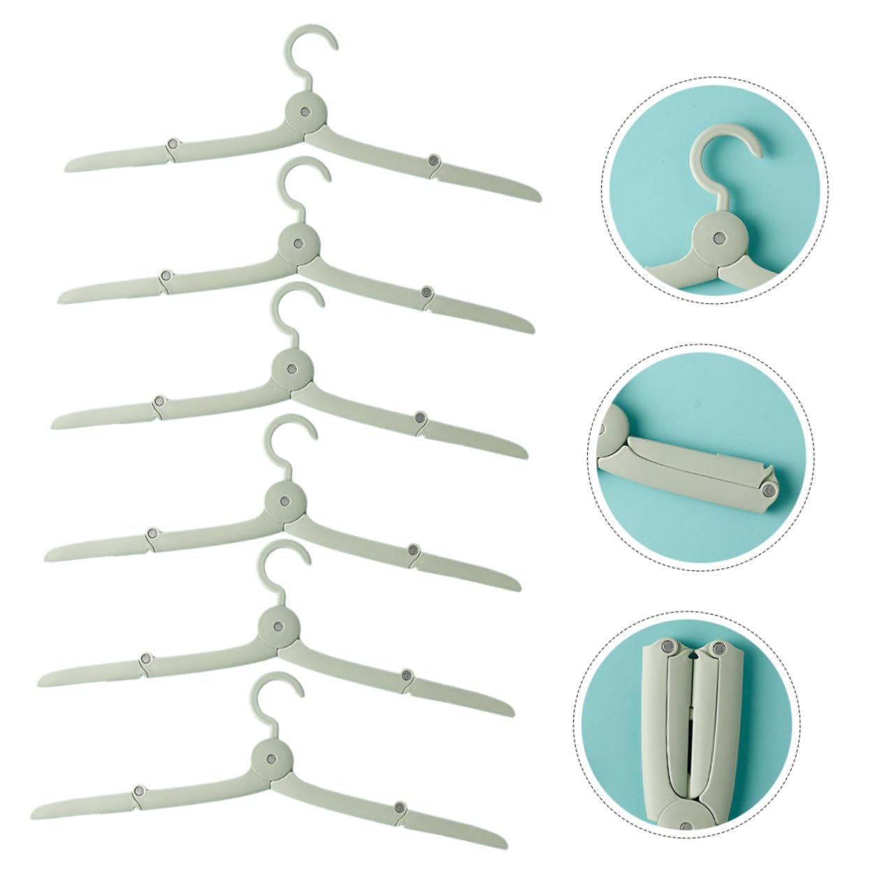 Toyvian 6 pezzi Grucce da Viaggio Pieghevoli in Leggero Verde Appendiabiti Portatile Compatto con Pinze per Casa Campeggio e Organizzazione Armadio