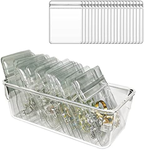 Jewelry Organizers for Women, Clear Acrylic Drawer Organizer Box with 15 Middle Bags for Necklace, Ring, Screw Individually Packaged, Easy to Carry