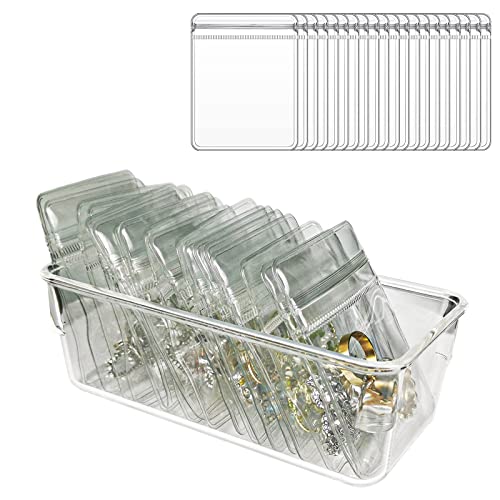Jewelry Organizers for Women, Clear Acrylic Drawer Organizer Box with 15 Middle Bags for Necklace, Ring, Screw Individually Packaged, Easy to Carry