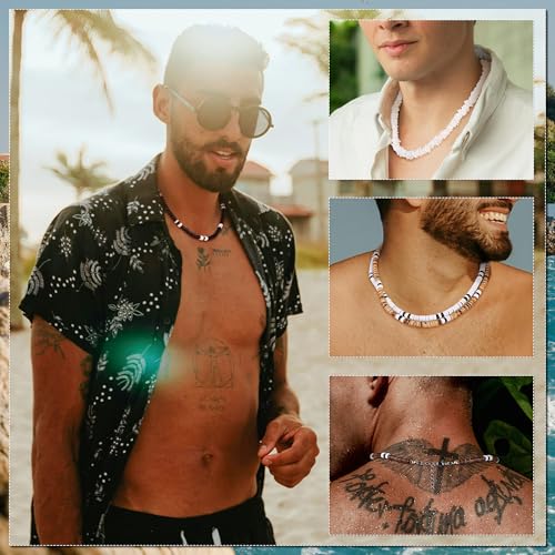 REVOLIA 8Pcs Puka Shell Necklace for Men Women Summer Beach Surfer Necklace Men Hawaiian Seashell Choker Necklace with Clam Chip Beads Necklace Beach Jewelry Set 16/18 Inches4