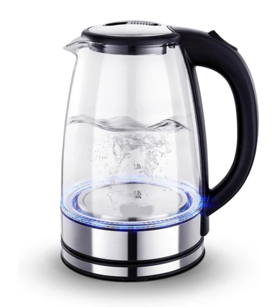 2L Glass Electric Kettle - 1500W Fast Boiling with Auto Shut-Off & Boil-Dry Protection, BPA-Free Tea Kettle with LED Light & Water Level Window (Stainless Steel Base) 2L Electric Kettle