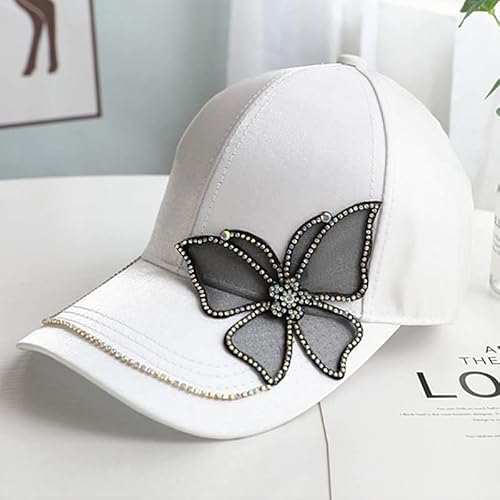 Labanca Women Girls Butterfly Rhinestones Baseball Caps Hats Fashion Bling Rhinestone Studded Sun Hat Adjustable Hip Hop Hat (White) #TOP3