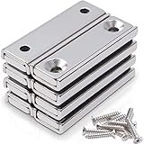 MAGXCENE 8個入 超強力ネオジム磁石 40x13.5x5mm 皿穴3.5mm ネジ付き 直方体磁石 角型 マグネット 工業事務室 キッチン 浴室 倉庫 室外 壁掛け