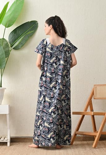 Image of Ichaa Women's Rayon Printed Round-Neck Nighty with Pocket, in Plus Sizes
