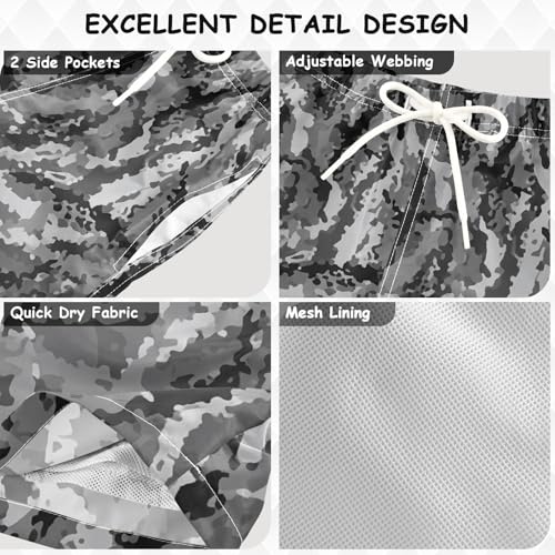 DOMIKING Camouflage Gray Black Toddler Boys' Swim Trunks Mesh Lining Swim Shorts for Beach Pool Gym Adjustable Waist3