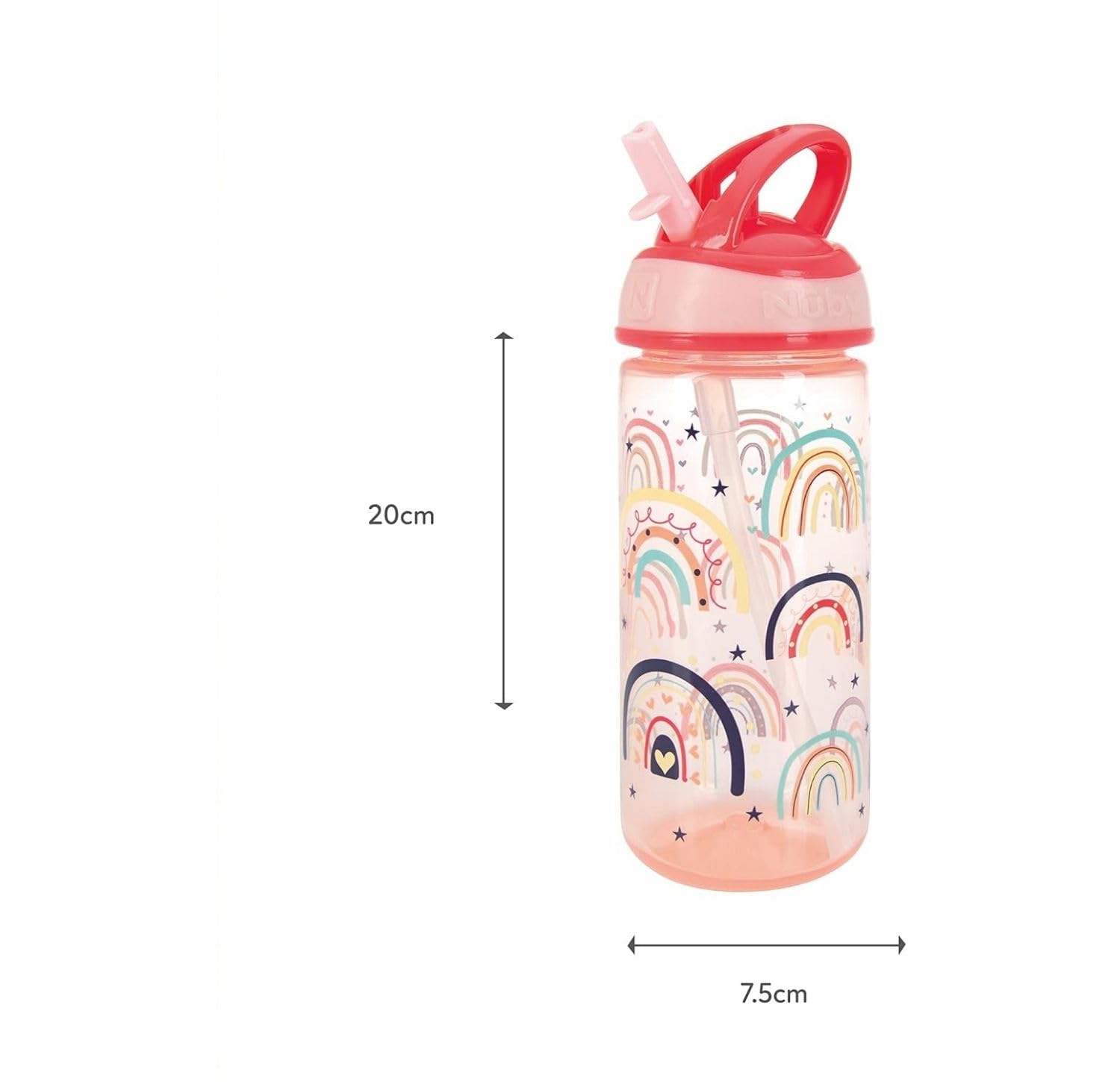 Nuby Super Flip – Tasse pour enfants | Anti-fuites | Poignée de transport | Motifs arcs-en-ciel | 540 ml | Poignée de transport | +18 Mois | 2 pack