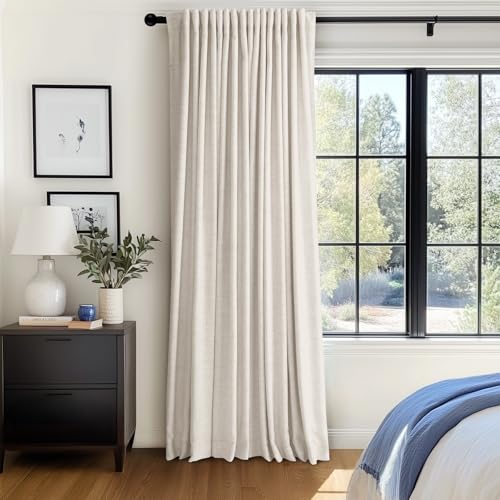 Image of 100% Blackout Shield Linen Blackout Sliding Door Curtains for Living Room, Back Tab /Rod Pocket Thermal Insulated Curtains for Sliding Glass Doors, 1 Panel Set, 100 inch W x 108 inch L, Cream