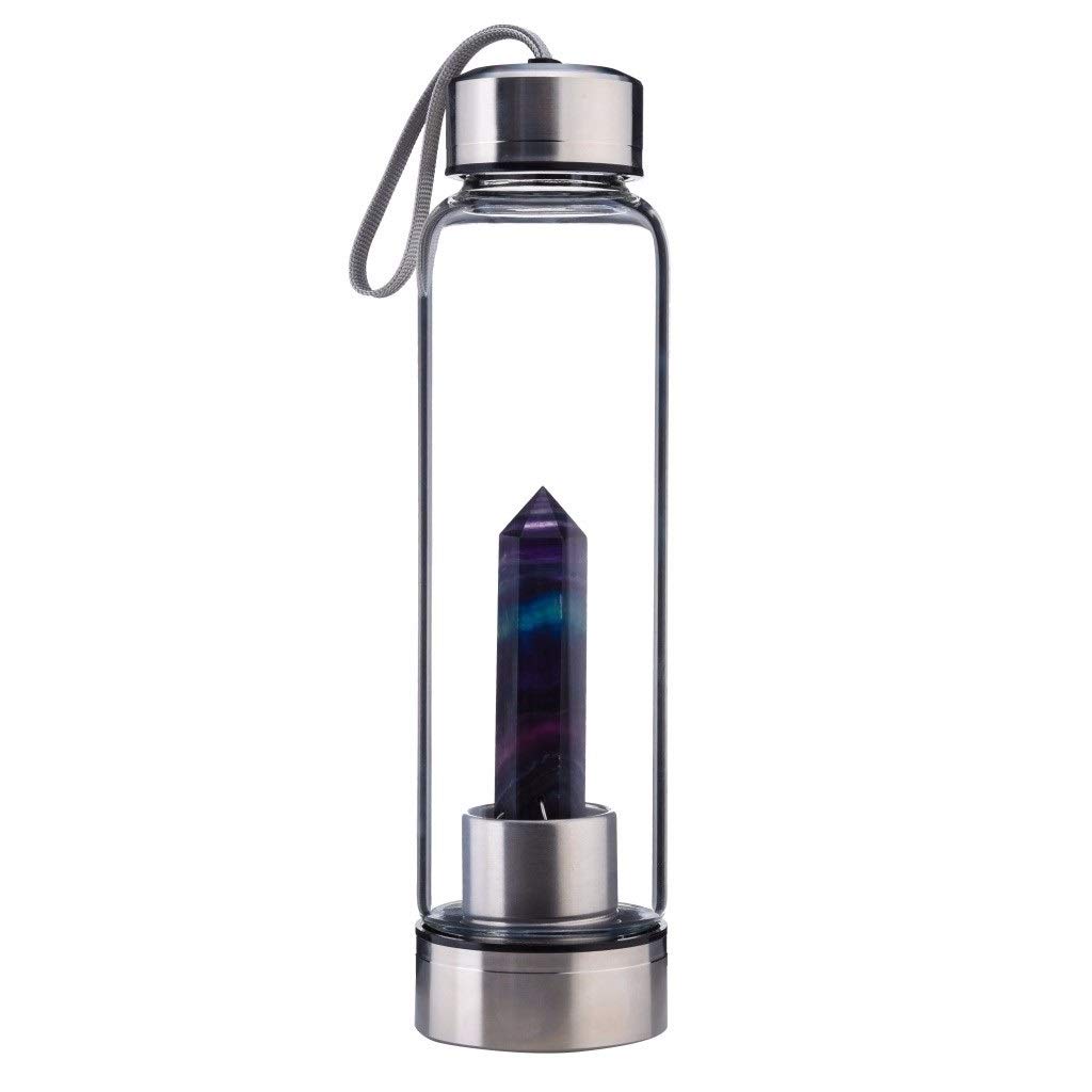SAHKGYE Botella De Agua De Cristal Natural Botella De Agua Infundida con Gemas De Cristal De Cuarzo Healing Elixir Point Reiki Crystal Obelisk Wand Stick Botella De Agua Deportiva (Color : Sapphire)