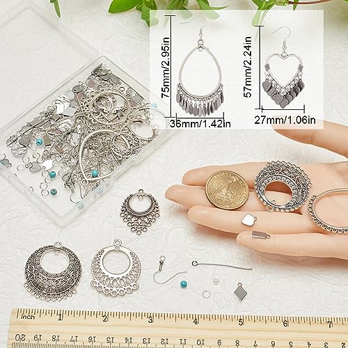 SUNNYCLUE 1 Box 8 Sets Bohemian Chandelier Earring Making Kit Tibet Style Alloy Boho Charms Fashion Drop Dangle Earrings Turquoise Glass Beads for Jewellery Making Kits Adult Women DIY Craft Supplies - Image 3