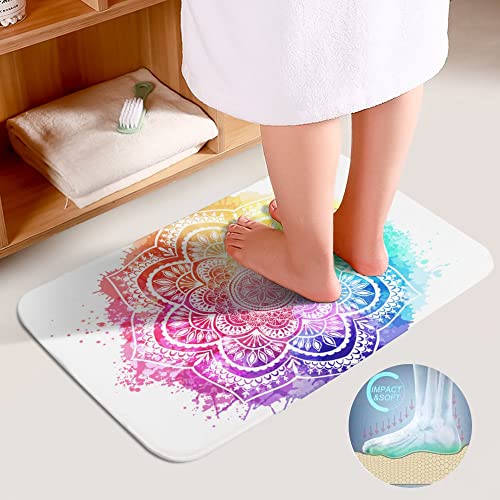 Baegutly WC-Deckelbezug, rutschfest, Konturenmatte, Badematte, Mandala, Regenbogenfarben, Blumenmuster, 3-teiliges Badezimmerteppich-Set – Bild 5