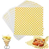 Tikxlafe 12x12 inch Checkered Dry Waxed Deli Paper, 100 Sheets Classic Checkered Wrapping Paper - Yellow