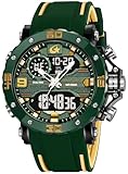 findtime Herrenuhr Militär Digitale Analoge Sportuhr Outdoor Dual Time Wasserdicht LED Beleuchtung Groß Zifferblatt Uhren für Männer mit Wecker Datum 12/24h Stoppuhr Chronograph Tactical Grün Silber