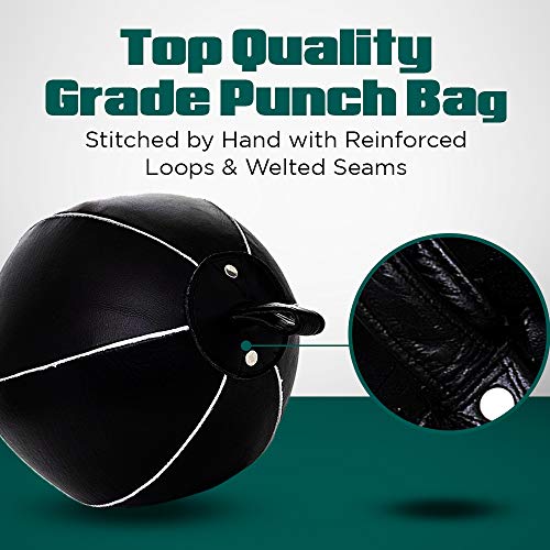 Image of Genuine Leather Double End Boxing Punching Bag - Speed Striking & Dodge Training Ball for MMA, Muay Thai, Boxing, Gym Workout - Includes Cords & Hooks for Easy Setup