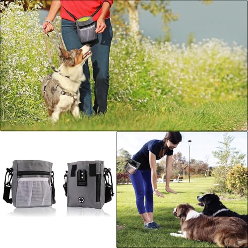 Techchii Leckerlitasche für Hunde, Leckerlibeutel für Hunde 3 Tragevarianten, Leckerli Beutel Futterbeutel Hundetraining mit Mehreren Taschen, Kotbeutelspender & Handyfach, für Spaziergänge, Training