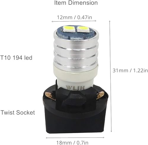 Miniatura 3 de WLJH - Juego de 6 luces LED T10 194 LED de repuesto para panel de instrumentos, de 12 pulgada, con conector giratorio PC194, PC160, PC161, PC195,