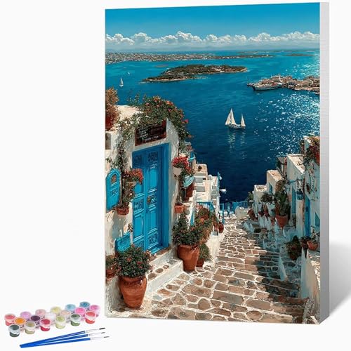 数字油絵 海 ペイントバイナンバー 風景, ナンバーペイント大人のDIYセット(ブラシとアクリル絵の具を含む)、クリエイティブな手作りの油絵セット、女性へのデジタル絵画ギフト、壁の装飾 100×135cm -WX2510788