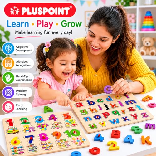 Image of PLUSPOINT Wooden Learning Educational ABCD Board for Kids | Alphabet & Number Puzzle Board | Activity Toy for Toddlers & Preschoolers | Wooden Learning Puzzle for 2+ Year Old Boys & Girls
