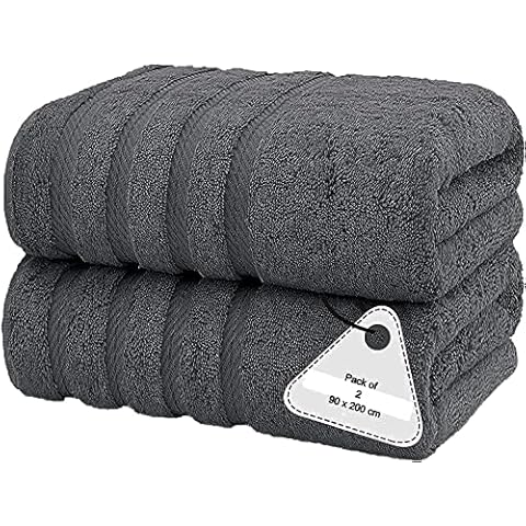 2 X Large Super Jumbo Bath Sheets 100% Egyptian Combed Cotton Big Bath Sheet Towels 100 x 200 cm (Charcoal Grey) Cover