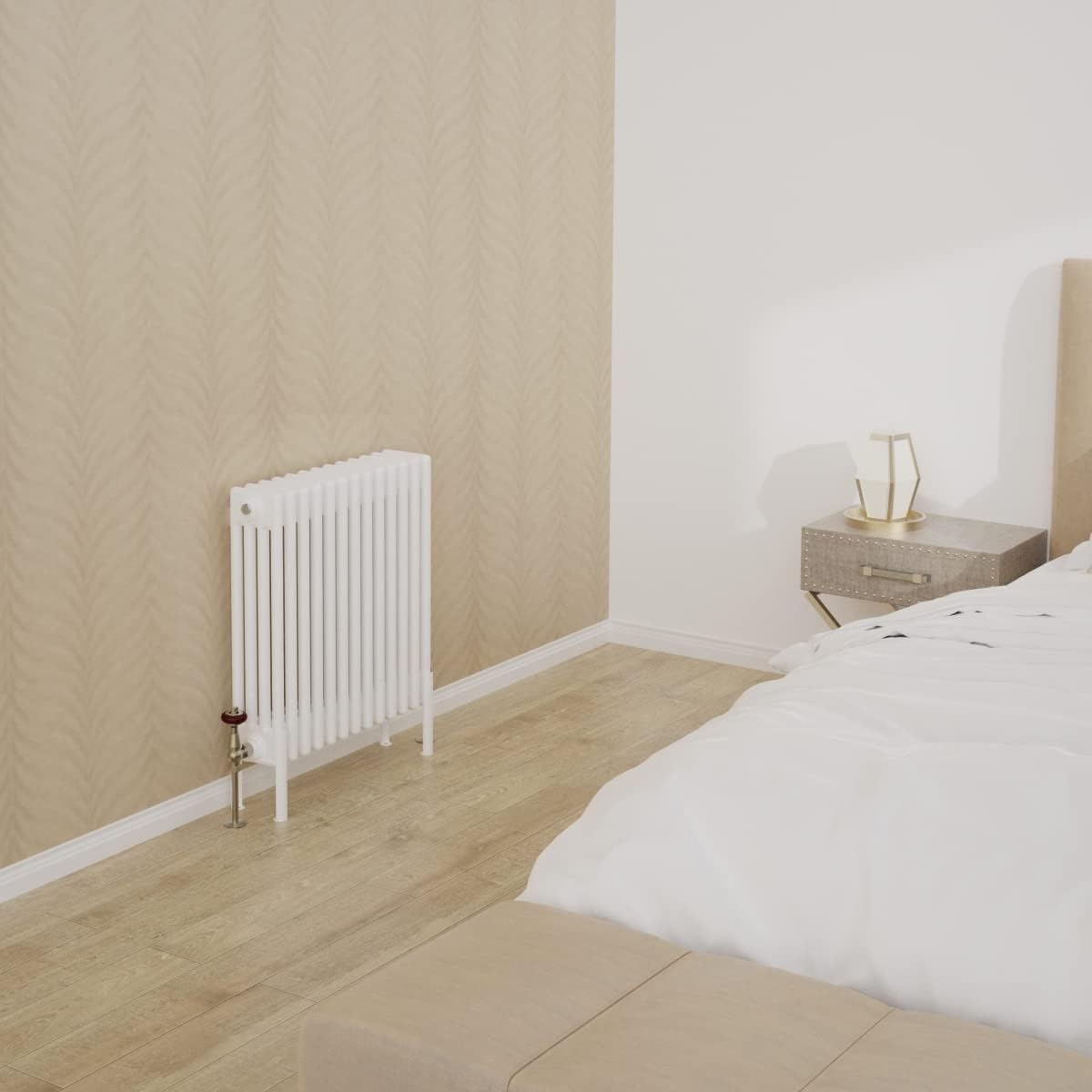 Warmehaus Traditional Cast Iron Style White 4 Column Horizontal Radiator 600x605mm Central Heating Space Saving Radiators