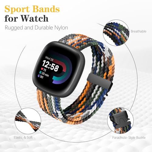 Image of HSWAI Magnetic Braided Compatible with Fitbit Versa 4 Bands for Women /Versa 3 /Sense /Sense 2 Bands, Soft Stretchy Sport Strap Woven Loop Elastic Nylon Wristbands Men