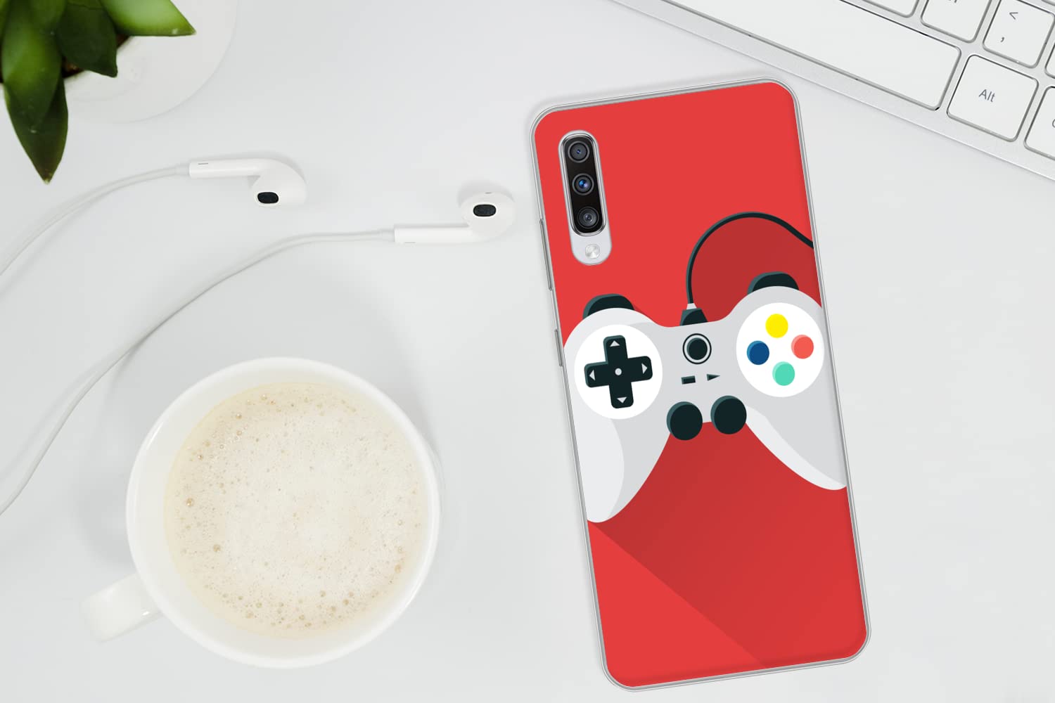 MuchoWow Funda para Samsung Galaxy A70 - Mando - Gaming - Rojo - Funda de Silicona/Funda Blanda para teléfono móvil