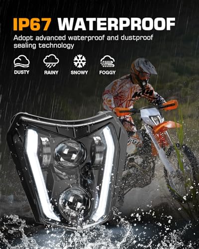 Image of RAMJET4X4 LED Motorcycle Headlight Dirt Bike DRL Headlamp with Bezel Compatible With Motocross Pit Bike Enduro ATV Supermoto 150 250 350 450 500 SX XCW EXC SXF XC SMC R 690